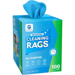 GLIMGLINT Microfiber Cleaning Cloth, 100 Pack Cleaning Rags, Lint-Free, Ultra Absorbent Reusable Paper Towels for Home, Kitchen, Car, Garage or Shop, Dish Rags, 11" x 9", Blue