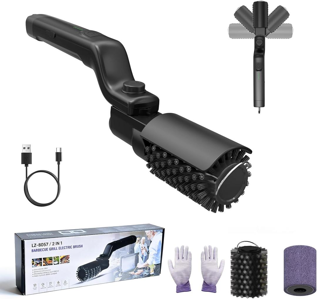 Electric Grill Cleaning Brush,Rechargeable 3-Speed Powerful Grill Brush,Waterproof Design, 180 Adjustable Stainless Steel Replaceable Brush Head,Specially Designed for Outdoor Camping and Barbecuing