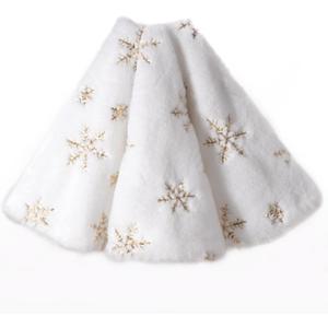 Christmas Tree Skirt, 36-Inch White Faux Fur Tree Skirt with Sparkling Gold Sequin Snowflakes, Quality Xmas Decorations for 4FT-6FT Christmas Trees - Perfect for Christmas Home Decor