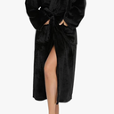 Chic Happen Plush Robe - Luxury Coral Fleece Bathrobe with Pockets - Women's Adult Size XL Black