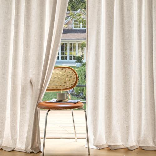 MIULEE Non-See-Through Privacy Linen Curtains 2 Panels, Light Filtering Window Curtains Farn House Textured Back Tab Semi Sheer Drapes for Bedroom Living Room, 52 x 90 Inches Long, Birch