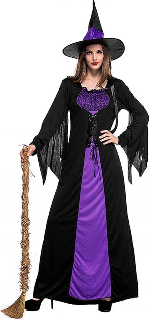 Colorful House Women Wicked Witch Costume, Purple Long Sorceress Classic Dress (Small)