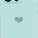 Designed for iPhone 16 Pro Case with Screen Protectors, Liquid Silicone Microfiber Lining Soft Rubber Shockproof Anti-Scratch Love Pattern Phone Case for iPhone 16 Pro Protective Cover Women (Cyan)