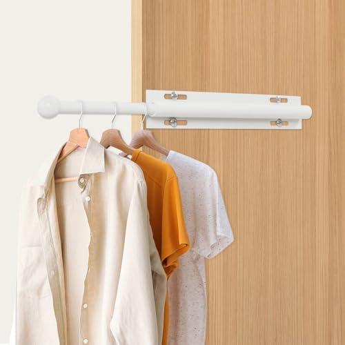 Luvenia Valet Rod,Adjustable Closet Rod 16in Heavy Duty Stainless Steel,Closet Rods For Hanging Clothes Retractable Slide Out Valet Rod For Closet Pull Out For Closet, Laundry Room, Bedroom(White)