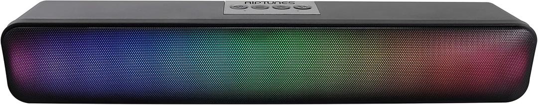 Riptunes Portable Bluetooth Sound Bar with 6 Changing LED Lights, Built-in Mic, Dynamic RGB Stereo Speaker for Desktop/Laptop/Phone/TV, Compatible w/USB/Micro-SD/AUX Line-in - Black