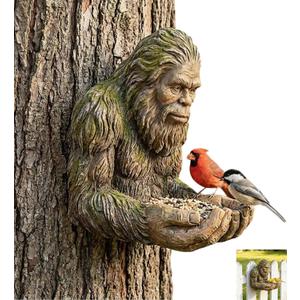 Bigfoot Bird Feeder, Garden Art Sculpture with Hidden Keyhole Hanger, Waterproof Outdoor Resin Statue for Tree/Wall Mount, Unique Wildlife Decor
