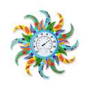 Large Blue Sun Outdoor Thermometer & Hygrometer Combo, 25'' Indoor Outdoor Wall-Mounted Thermometer Gauge, Decorative Indoor Outside Temperature Thermometer for Patio, Garden, Living Room,Kitchen