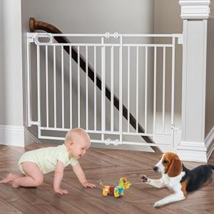 Grownsy Baby Gate for Stairs- No Bottom Bar, Adjustable Width 32 to 48 for Child and Pet, Dog Gate with Auto-Close & One-Hand Operation, Screw-in Installation for Doorways and Indoor Use (White)
