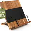Cookbook Stand for Kitchen Counter  Adjustable Wood Book Holder with Resin Accent, Rustic Recipe Book Stand with Secure Page Grips, Compatible with Cookbooks & Tablets