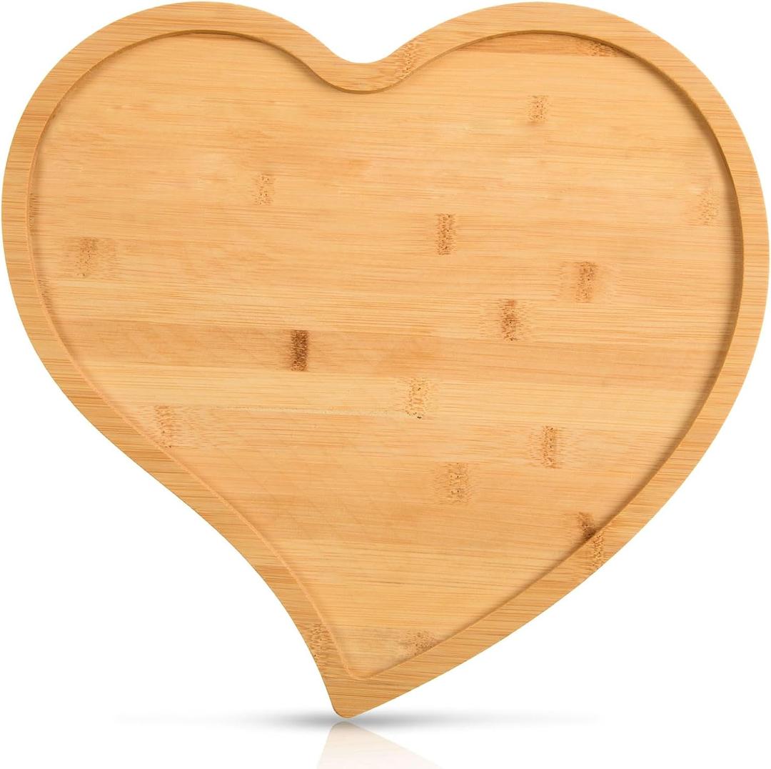 AWIZOM Valentine's Day Heart Shaped Serving Tray Bamboo Serving Platter Wooden Cheese Charcuterie Board Salad Snack Dessert Candy Dishes Plate for Wedding Housewarming Present,12.8x12.21x0.59 Inch