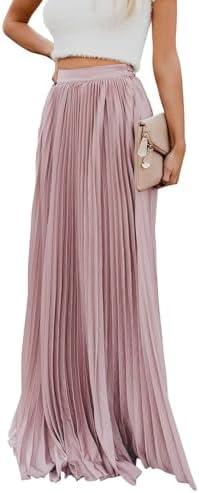 Ebossy Women's High Waist Flowy Pleated Chiffon Maxi Skirt, M