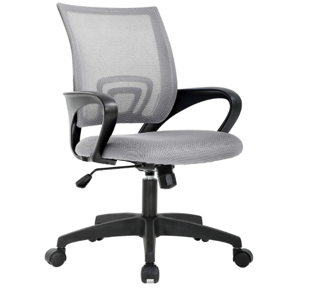 BestOffice | Ergonomic Office Chair | Mid-Back Swivel Desk Chair | Breathable Backrest & Lumbar Support | Adjustable Height | Sponge Seat | Rolling Wheels | Dark Black | for Adults & Women