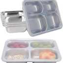 4 Pcs Stainless Steel Snack Containers with Lids, 4-Compartment Reusable Metal Bento Box Food Storage Containers, Durable Lunch Boxes for Office, Home and Travel