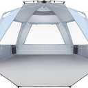 Easthills Outdoors Instant Shader Enhanced Deluxe XL Beach Tent Easy Setup 4-6 Person Popup Sun Shelter 99" Wide for Family UPF 50+ Double Silver Coating with Extended Zippered Porch Sky Blue