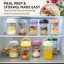 4 Pack Overnight Oats Containers with Lids and Handles, Folding Spoons & Divided Compartments for Fruit & Nuts, 16oz Glass Mason Jars for Oatmeal Yogurt Container with lids (Cream/Blue/Gray/Pink)