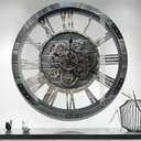 27" Real Moving Gears Large Wall Clock with Toughened Glass Cover, Giant Wood Farmhouse Clock, Oversized Vintage Industrial Rustic Clock for Living Room Decor Home Kitchen (Carbon Grey)