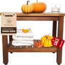 Acacia Wooden Shower Bench with Storage Shelf - Non Slip Sturdy Wood Shower Seat for Inside Shower, Spa - 24" Waterproof Shower Chair 350 lbs Capacity - Golden Teak Finish