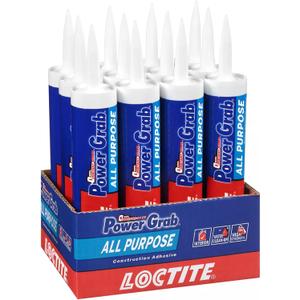 Loctite Power Grab Express All Purpose Construction Adhesive, 9 fl oz Cartridge, 12 Pack - Versatile Construction Glue for Cement, Tile, Wall & More