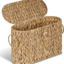 efluky Toilet Paper Storage Basket, Water Hyacinth Slim Toilet Paper Holder with Lid- Holds Up to 9 Mega Rolls, Home Bathroom Decor Organizer