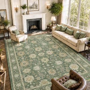 Amada Vintage Washable Area Rug,8'x10',Olive Green