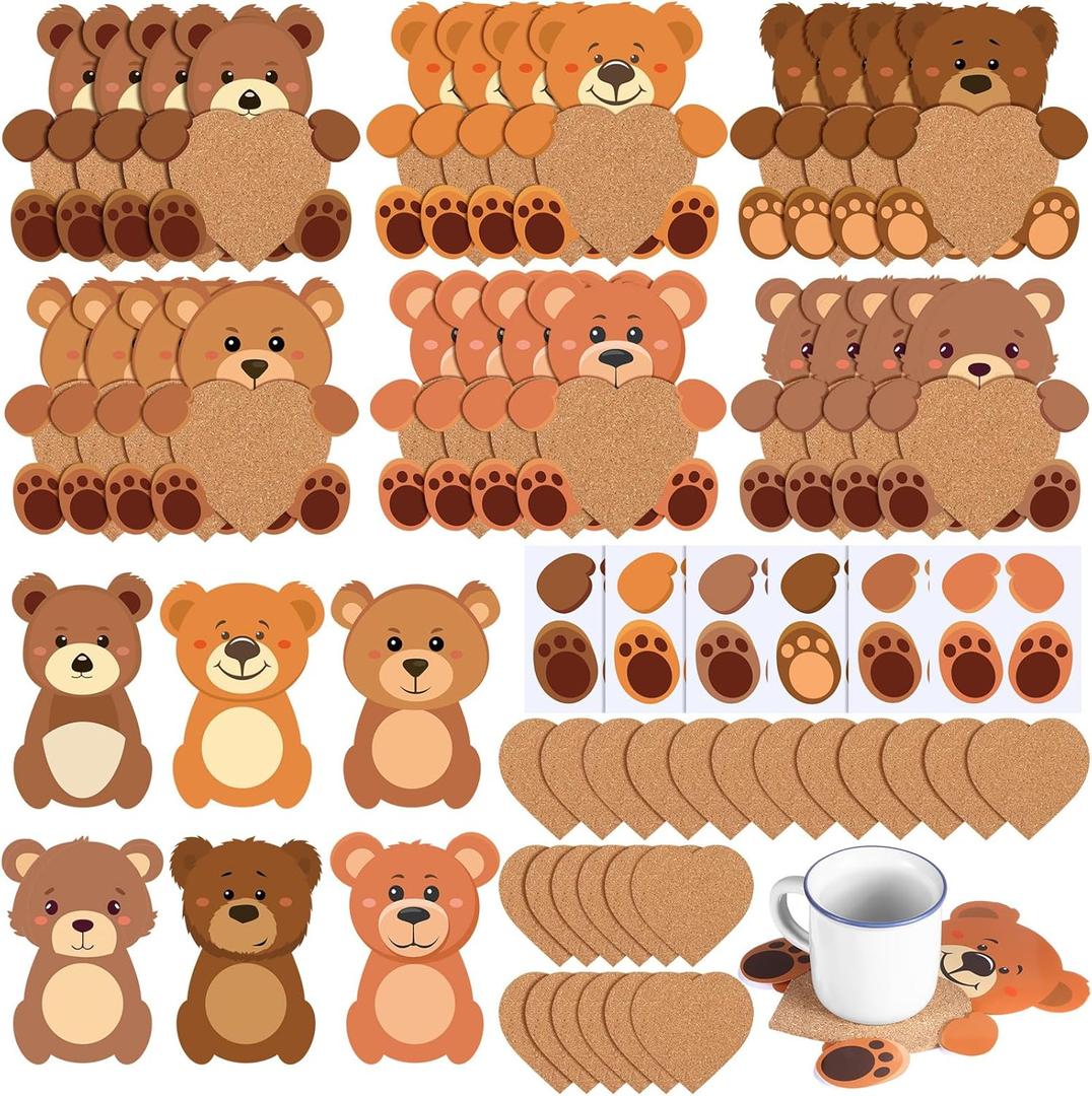 Tioncy 24 Set Valentine's Day Bear Coaster Craft Kit Last Minute Gift Idea No-Mess DIY Activities Exchanges Gift for Fun Valentines Day Family Holiday Party Supplies