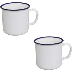 2pc White Enamel Coffee Tea Mug, Enamel Drinking Mugs Cups for Home/Office/Travel/Camping, Resusable & Portable Camping Mugs Coffee Mug for Indoor Outdoor Activities