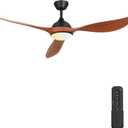 56" Ceiling Fan with Lights - 3 Blades Ceiling Fan Remote Controlled, Reversible Indoor/Outdoor Ceiling Fans for Patio, Living Room, Walnut Color