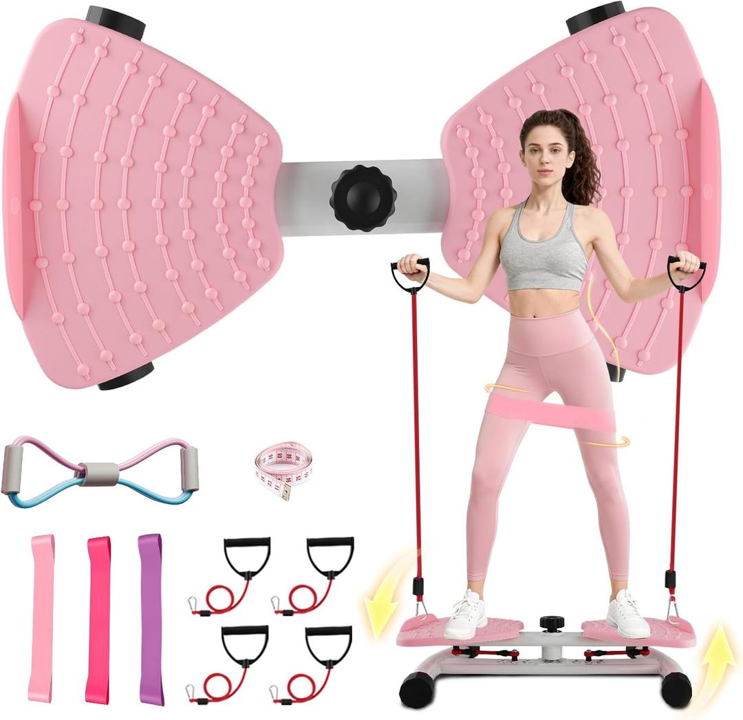 Ab Twister Board for Women & Men, Waist Twister Machine - 300 lbs Capacity Exercise Twist Board with Resistance Bands, Core Trainer Belly Fat Burner, 20dB Ultra Quiet & Anti-Slip Base (Pink)