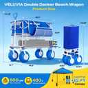 400L Double Decker Beach Wagon with Big Balloon Wheels for Sand | 500LBS Heavy Duty Foldable Beach Wagon with Side Pocket, Beach Cart for Beach,Fishing,Camping,Outdoor-Blue