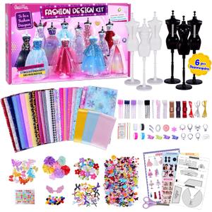 ONE TO FOUR 800+Pcs Fashion Designer Kits for Girls with 6 Mannequins - Girls Fashion Design Craft Kit, Sewing Kit for Kid 8-12, Birthday Easter Gifts for Teens Girl 6 7 8 9 10 11 12