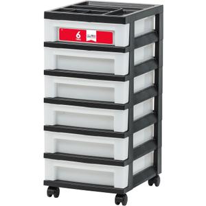 IRIS USA 6-Drawer Rolling Storage Cart with Organizer Top, Black/Pearl