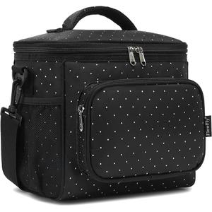 FlowFly Insulated Reusable Lunch Bag Adult Large Lunch Box for Women and Men with Adjustable Shoulder Strap,Front Zipper Pocket and Dual Large Mesh Side Pockets,Dot