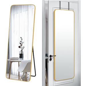 SCWF-GZ 57x20 Door Hanging Full Length Mirror, Floor Stand (Height 5.7ft just Body in1.3ft) Wall Mounted Metal Frame Rectangle Dressing Mirrors for Bedroom Room 57 inch Gold