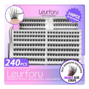 Self Adhesive Eyelashes Lash Clusters Kit 240 Pcs Lash Cluster Pre-glued Eyelash Clusters Wispy Lash Clusters DIY Eyelashes No Glue Needed False Eyelashes Individual Lashes With Tweezers