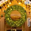 BLOSMON Large Christmas Wreath for Outdoor: 36 Inch Prelit Norfolk Pine Wreath with 100 LED Lights Timer Remote Control Hanger - Lighted Battery Operated Wreaths for Outside Wall Door Decorations