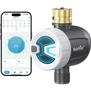 RAINPOINT Bluetooth Water Timer, Sprinkler Timer for Garden Hose, Smart Automatic Irrigation System with Brass Inlet for Yard, Lawn, APP Remote Control via Bluetooth(Without Hub)