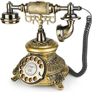 Sangyn Vintage Rotary Dial Telephone Antique Phone Retro Landline Phones Old Fashioned Telephone for Home Office Cafe Bar Hotel Decor (Bronze)