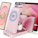 5 in 1 Wireless Charger for Samsung, Wireless Charging Station for Multiple Devices, Fast Charger Stand for Samsung Galaxy S26 Ultra S25 S24 S23 S22 Note 20 10 Z Fold 7 6 Galaxy Watch 7 6 5 Buds, Pink