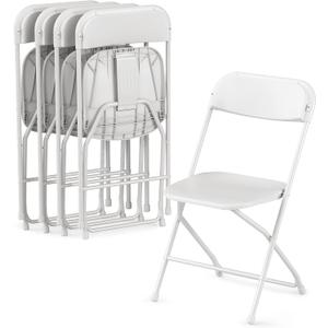 Allpop 4 Pack Plastic Folding Chair, 300lb Capacity, Portable Commercial Chair with Steel Frame for Home Office Wedding Party Indoor Outdoor Events, Stackable, White