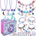 AIPRIDY 208 Pieces Charm Bracelet Making Kit,Unicorn Mermaid Crafts Gifts Set Can Inspires Imagination and Creativity,Jewelry Making Kit Perfect Gifts for Girls 5-12 Years Old (Pink+Aqua Unicorn)