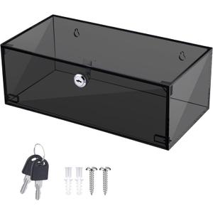 Wonderjune Refrigerator Medicine Lock Box with Keys and Mounting Hardware 12 x 6 x 4.5 Inch Wall Mount Locking Medicine Box Black Acrylic Wall Cabinet, First Aid Kit for Emergencies Home Use