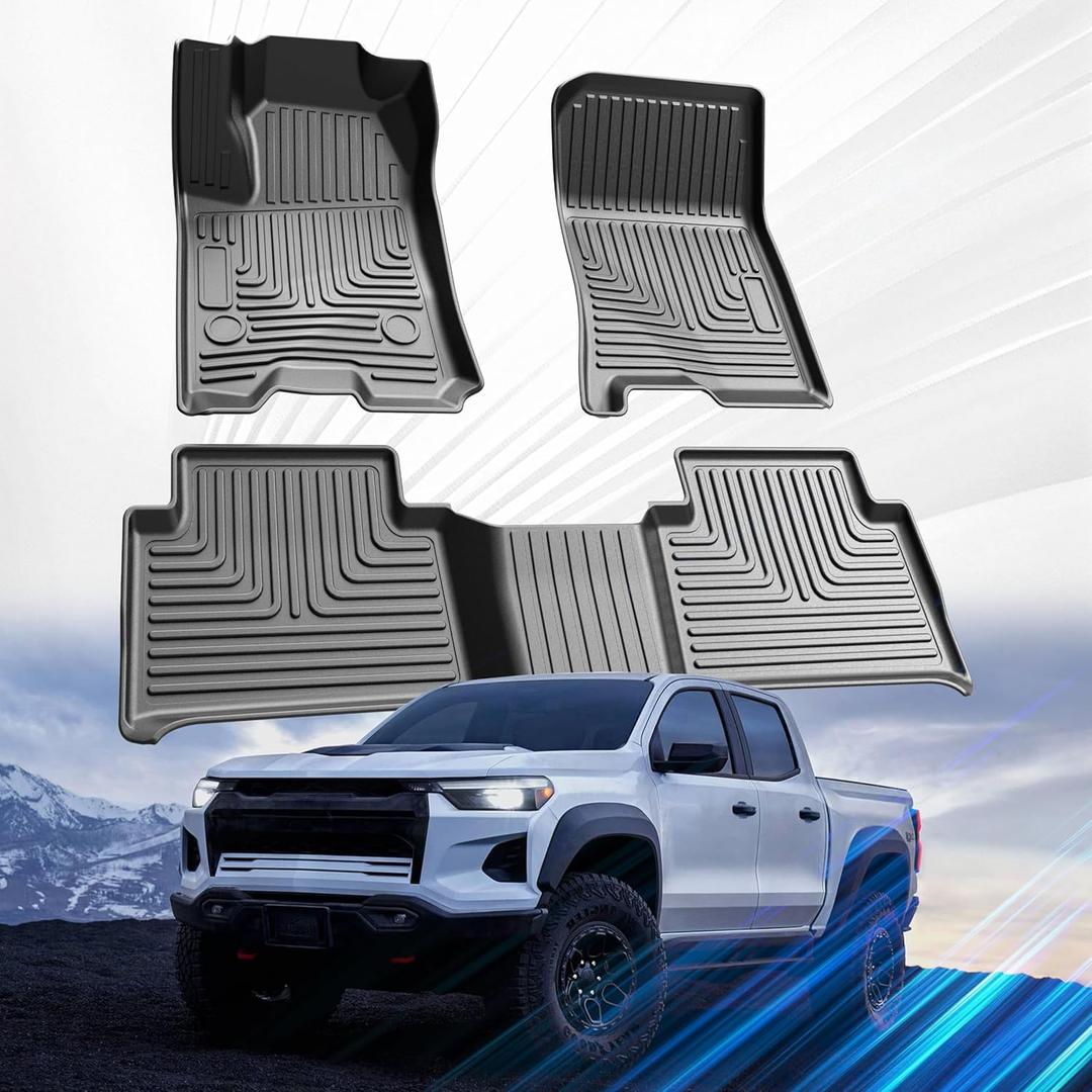 Car Floor Mats for Chevrolet Chevy Colorado/GMC Canyon Crew Cab 2023 2024 2025(Fit Carpet Floor) Accessories,TPE All Weather Protection Floor Mats,Custom Fit 1st&2nd Row Car Floor Liners Set