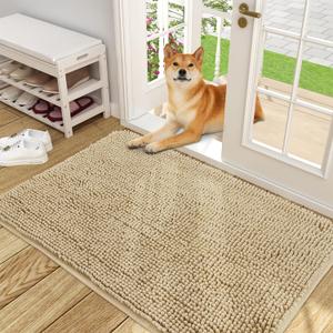 OLANLY Dog Door Mat for Muddy Paws 48x30, Absorbs Moisture and Dirt, Absorbent Non-Slip Washable Doormat, Quick Dry Chenille Mud Mat for Dogs, Entry Indoor Entryway Carpet for Inside Floor, Beige