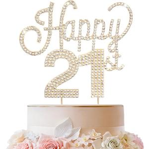 Happy 21st Birthday Gold Rhinestone Cake Topper - Cheers to 21st Birthday 21 Years Old Party Cake Centerpieces Topper Decorations Gift Sign.