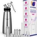 OCTANDRA 304 Stainless Steel Whipped Cream Dispenser 500mL/1 Pint Whip Cream Canister Maker Commercial Grade Whipping Siphon Cream Whipper with 3 Decorating Tips, 4 Injector Tips & Charger Holder