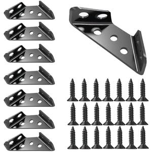 BellRhein Universal Stainless Steel Furniture Corner Connector, Shelf Brackets 10PCS, for Furniture Corner Connectors, Wooden Furniture Triangle Stabilizer, Including 70 Screws (Black)