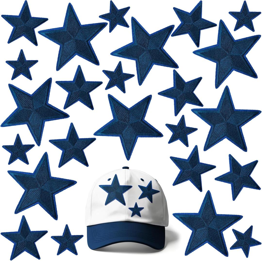RF-patch 24PCS Star Patches Iron on, Navy Star Iron on Patches for Clothes, Dress, Hat, Socks, Jeans, Machine Washable
