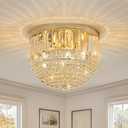 YMP&YZX Modern French Gold Crystal Chandelier Ceiling Light,15.7" Semi Flush Mount 5-Lights LED Crystal Round Chandelier Light E12 Base for Bedroom Living Room