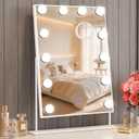 Hollywood Vanity Mirror with Lights 14" x 19", 10x Magnifying, 12 LED Bulbs, 3 Color Lights and 360 Rotation Desk Lighted Makeup Mirror for Bedroom Dresser College Dorm