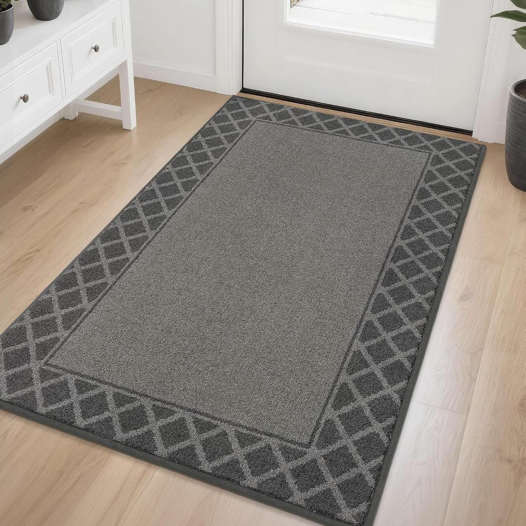 BEQHAUSE Door Mat Indoor Entrance Dirt Trapper Rugs for Entryway Non Slip Welcome Mat Absorbent Floor Mat Low Profile Washable Front Doormat for Dirty Paws, 36" x 60", Grey